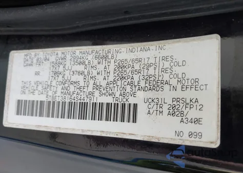 2004 Toyota Tundra Limited V8 from USA, damaged, VIN 5TBET38164S447911